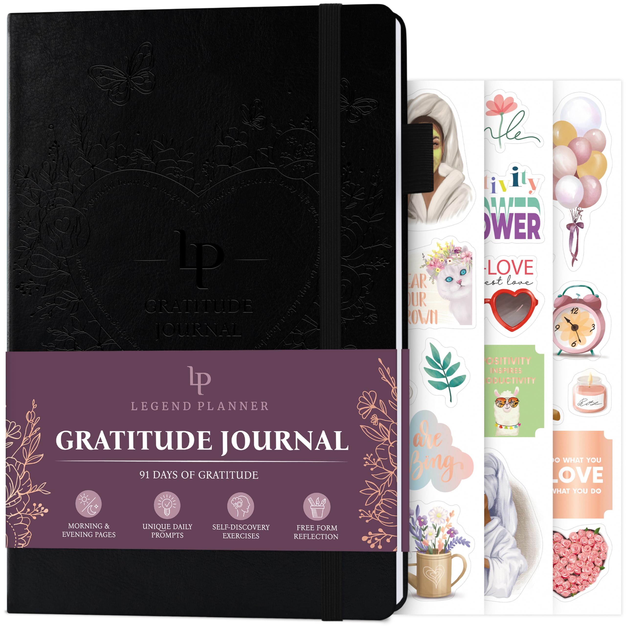 Legend Planner Gratitude Journal – Guided Daily to Foster Positivity & Happiness Grateful Notebook Write In Inspirational Thankful Lasts 3 Months (Black Debossed), A5 (14 x 21cm), (LPGRATA5)