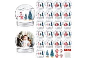 Glimin 48 Sets Christmas Plastic Snow Globes Kit Includes 48 Clear Snow Globe, 96 Mini Xmas Trees, 48 Miniature Snowman and Santa Claus with Artificial Snow for DIY Crafts Home Winter Decor (Ball)