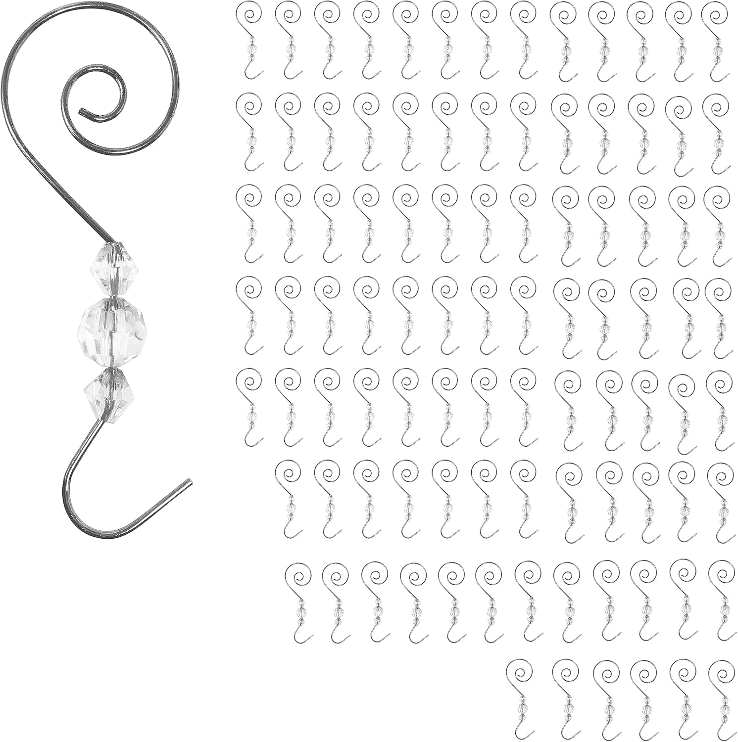 Ornament Hooks - BANBERRY DESIGNS Christmas Ornament Hooks Set of 96 Silver Wire Hanging Hook Swirl Scroll Design with Clear Beads