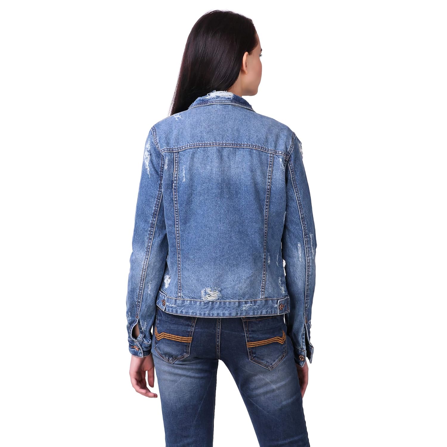cali republic women's trendy slim fit distressed denim jacket