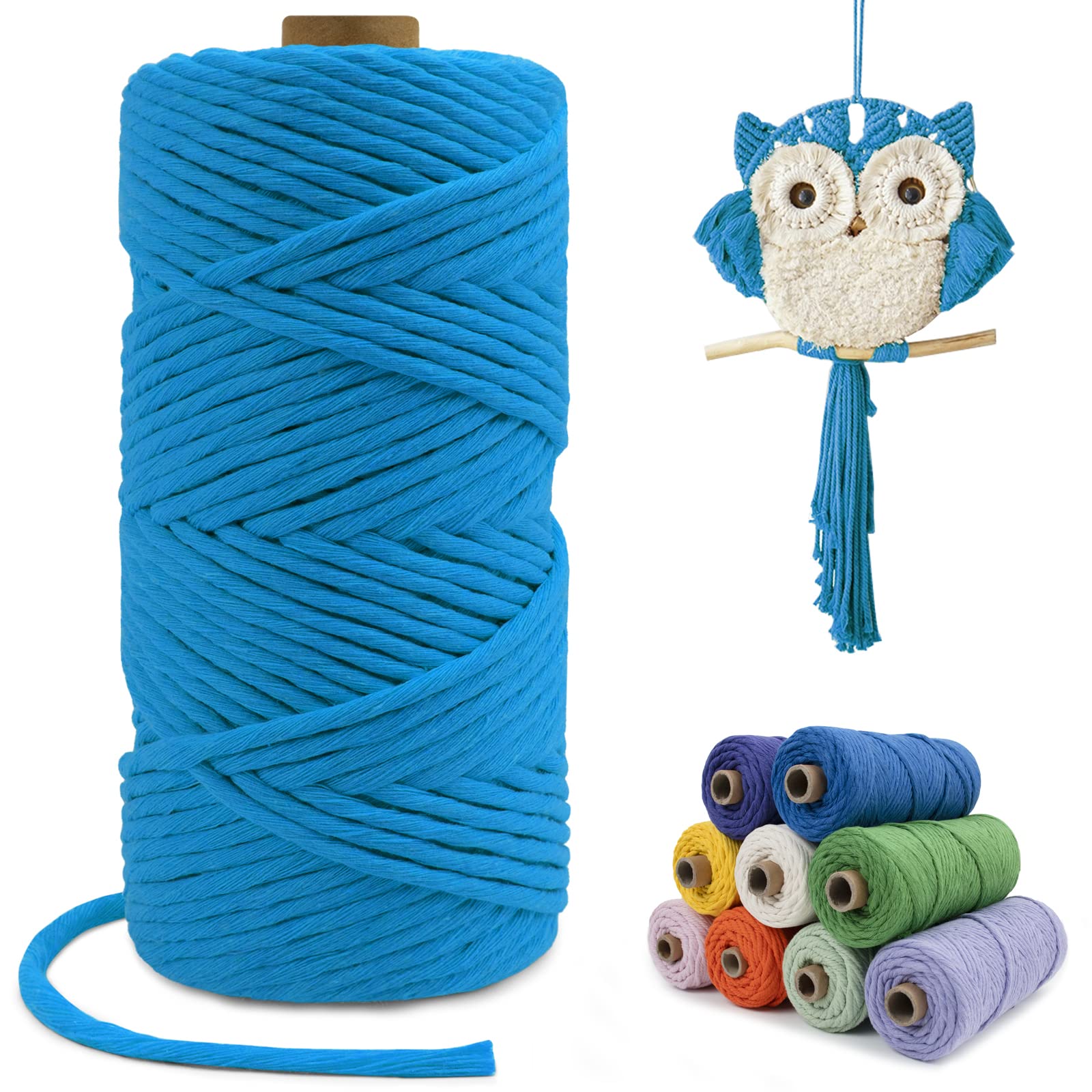 LEREATI Macrame Cord 4mm x 100m, Single Strand Thick Macrame Rope Yarn Natural Cotton Cord, Craft Macrame String for Plant Hanger, Wall Hanging, Knitting, DIY, Home Decorations (Lake Blue) — image 1