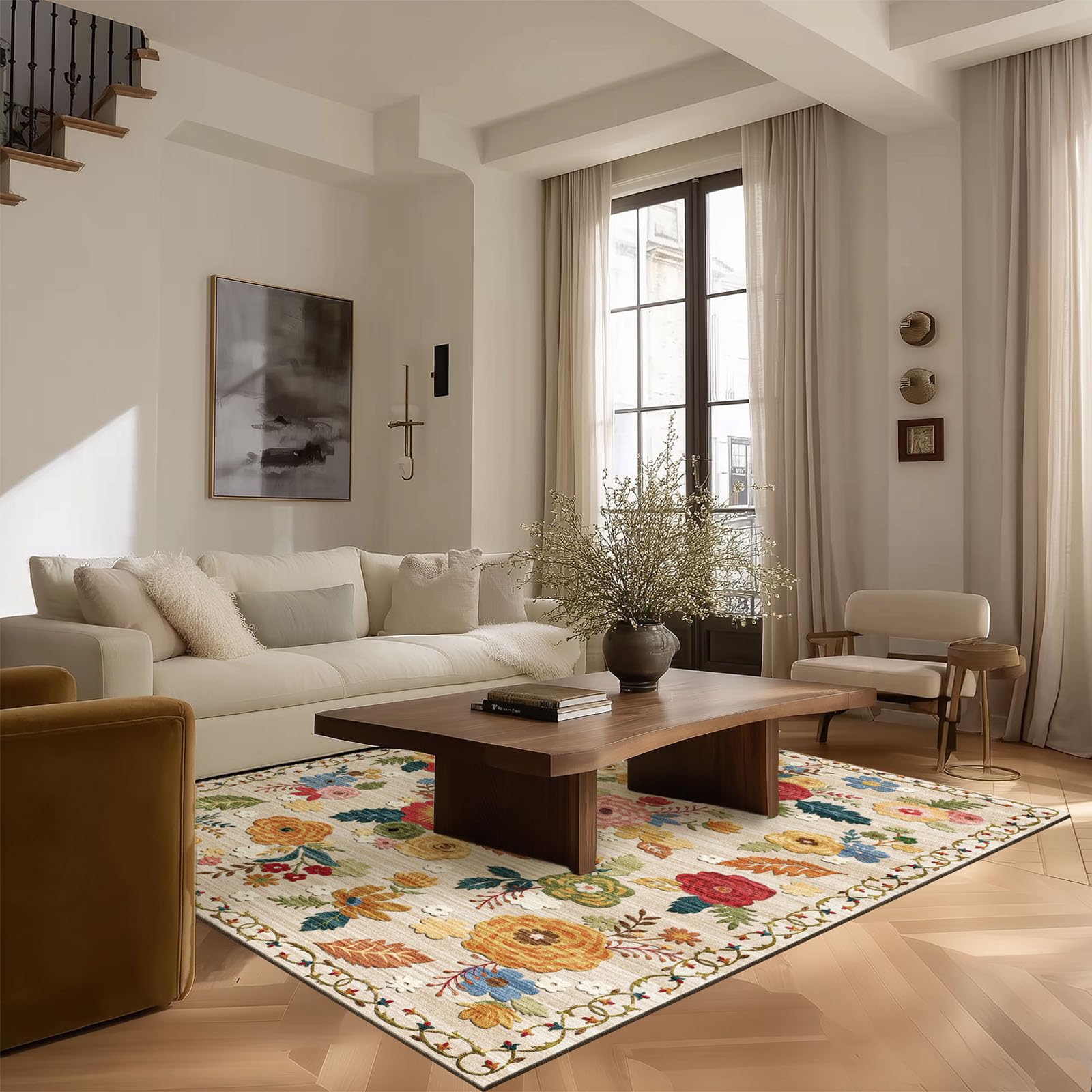 Photo 1 of 4x6 Bedroom Area Rug Washable: Entry Throw Rug Stain Resistant Boho Rug Non Slip Low Pile Small Carpet for Bedroom Kitchen Entryway Living Room Bedside Office Dorm Kids Room Entrance