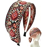 Vintage Boho Embroidery Wide Headband - Retro Ethnic Style Headdress for Women and Girls
