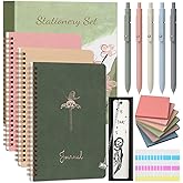 EudaBlos Stationery Set for Women, Journaling Kit, 3PCS A5 Spiral Notebooks, Gel Pens, Steel Bookmark, Sticky Notes & Tabs, Gift Box - Aesthetic Gift Set for Work Students School Office Supplies