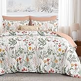 Yiran 7 Piece Floral Comforter Set King Size, Pink Green Summer Comforter Bedding Set, Botanical Bed in a Bag with Flowers Pattern, Soft Microfiber Complete Bedding Set with Sheets for All Season