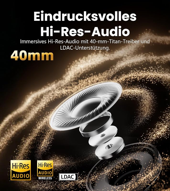 ES850NB Kabellose Over-Ear-Kopfhörer mit ANC & Hi-Res, Braun