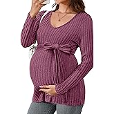 Ficerd Women's Maternity Shirts, Long Sleeve Pregnancy Tops Casual V Neck Brushed Ribbed Knit Tunic Blouses Pregnant Clothes