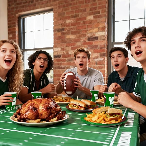 FOOTBALL PARTY DECORATIONS KIT FOR 24 GUESTS – 99PCS TABLEWARE WITH DINNER PLATES, DESSERT PLATES, CUPS, NAPKINS, TABLECLOTH & BANNER, SUPPLIES AND FAVORS FOR BIRTHDAY, TAILGATE, GAME DAY (FOOTBALL)