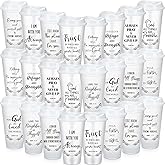 Skylety 24 Pcs Christian Christmas Tumblers Bulk Gifts for Women Men Plastic Coffee Cups Church Mugs with Lids and Straw Bible Verse 16 oz Religious Gifts Coworkers Employees Mugs (White)