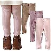 Colorful Childhood 3 Pack Girls Ribbed Jersey Leggings Kids Stretchy Warm Footless Tights Ruffles Knit Pants