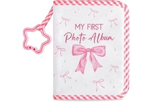 ZOIIWA Baby's My First Family Album Soft Photo Cloth Book Pink Bow My First Book of Photos Coquette Bow Baby Memory Album Gift Holds 4x6 Pictures for Babies Newborn Toddler & Kids Baby Shower