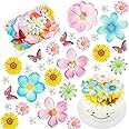 55pcs Edible Flower Butterflies Cake Topper Set, Edible Flowers Cupcake Topper Decorations Wafer Paper Cake Decorations Edible Flowers for Cakes for Wedding, Birthday, Baby Shower, Themed Parties