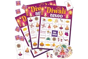 TENDFINE 24 Players Happy Diwali Bingo Cards Diwali Party Activity Diwali Crafts School Classroom Activity Diwali Gift Festival of Lights Indian New Year Party Favors Family Activity