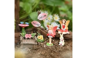 Sparkle Race Fairy Garden Accessories, Multicolor Resin Sculpture with Fairy Sign, Figurines, Rabbit, Flower & Chair for Home, Table, Garden Decor