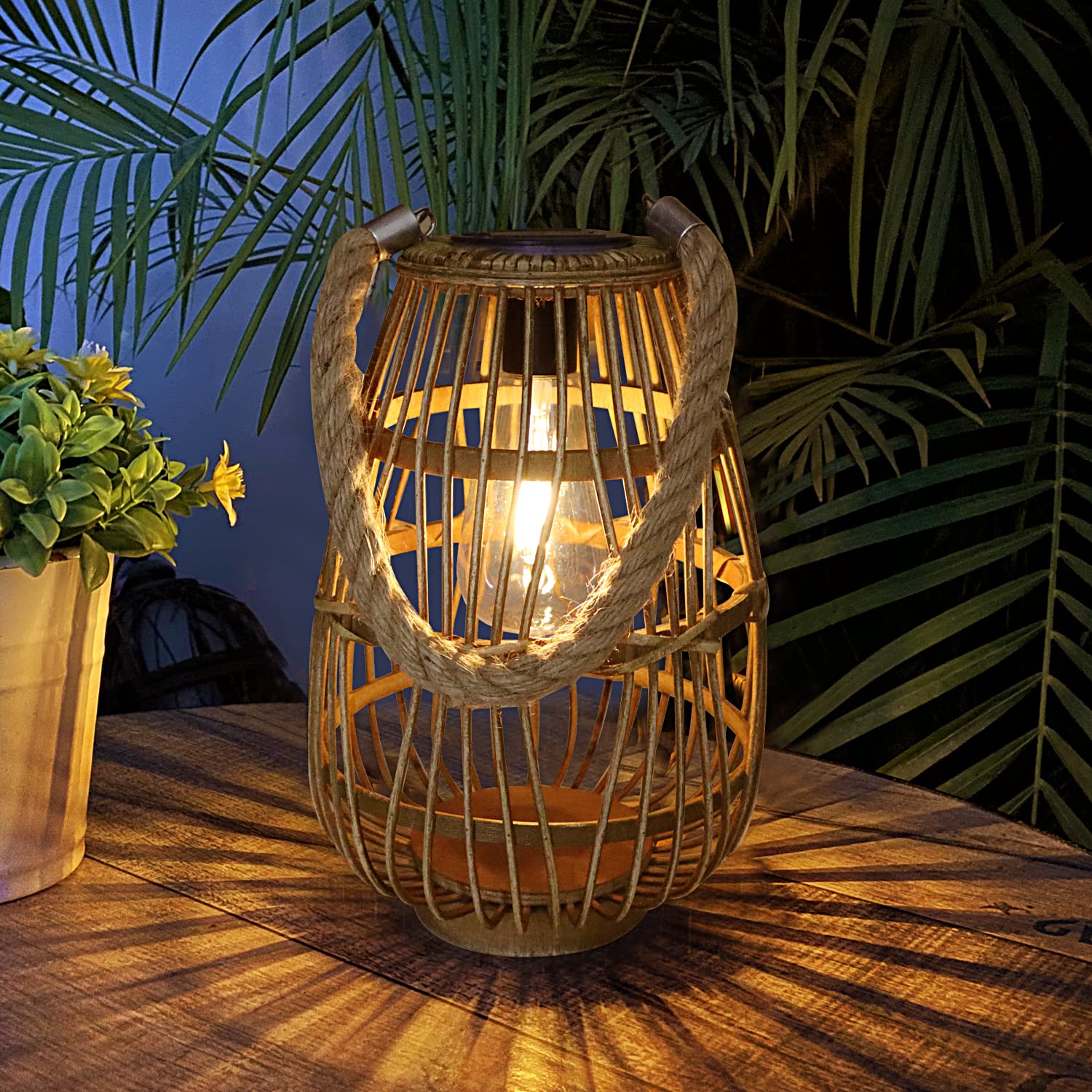 Photo 1 of Natural Rattan Solar Lantern with Handle - Large Waterproof LED Decorative Garden Lights, Bright Rattan Solar Table Lamp for Yard, Patio, Wedding, Home Decoration