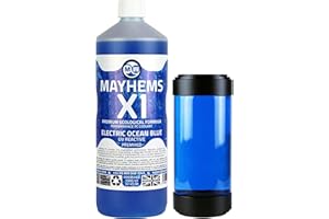 Mayhems - X1 Premixed PC Coolant - Computer Water Cooling Fluid - Liquid Cooling, Eco Friendly Series, UV Fluorescent, 1 Litre, Electric Ocean Blue