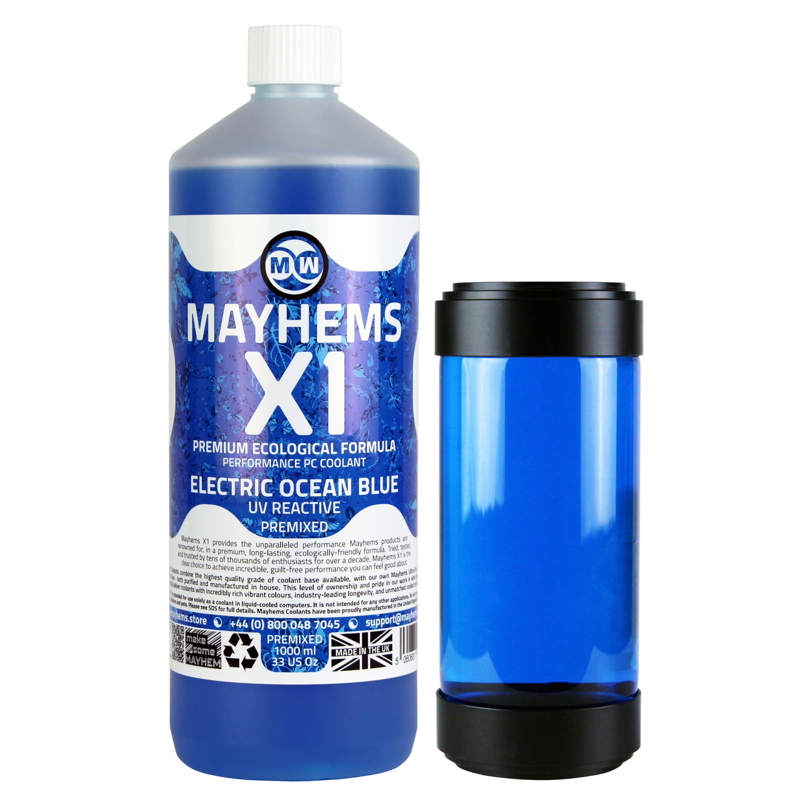 Mayhems - X1 Premixed PC Coolant - Computer Water Cooling Fluid - Liquid Cooling, Eco Friendly Series, 1 Litre, Electric Ocean Blue