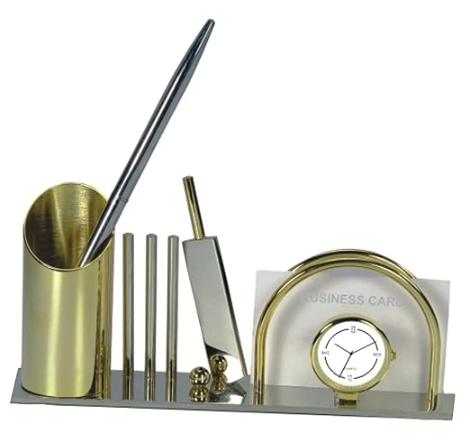 Deals Outlet Brass and Stainless Steel Table Watch with Pen Holder for Trophy, Award, Ceremony and Clock (Gold and Silver Plated)