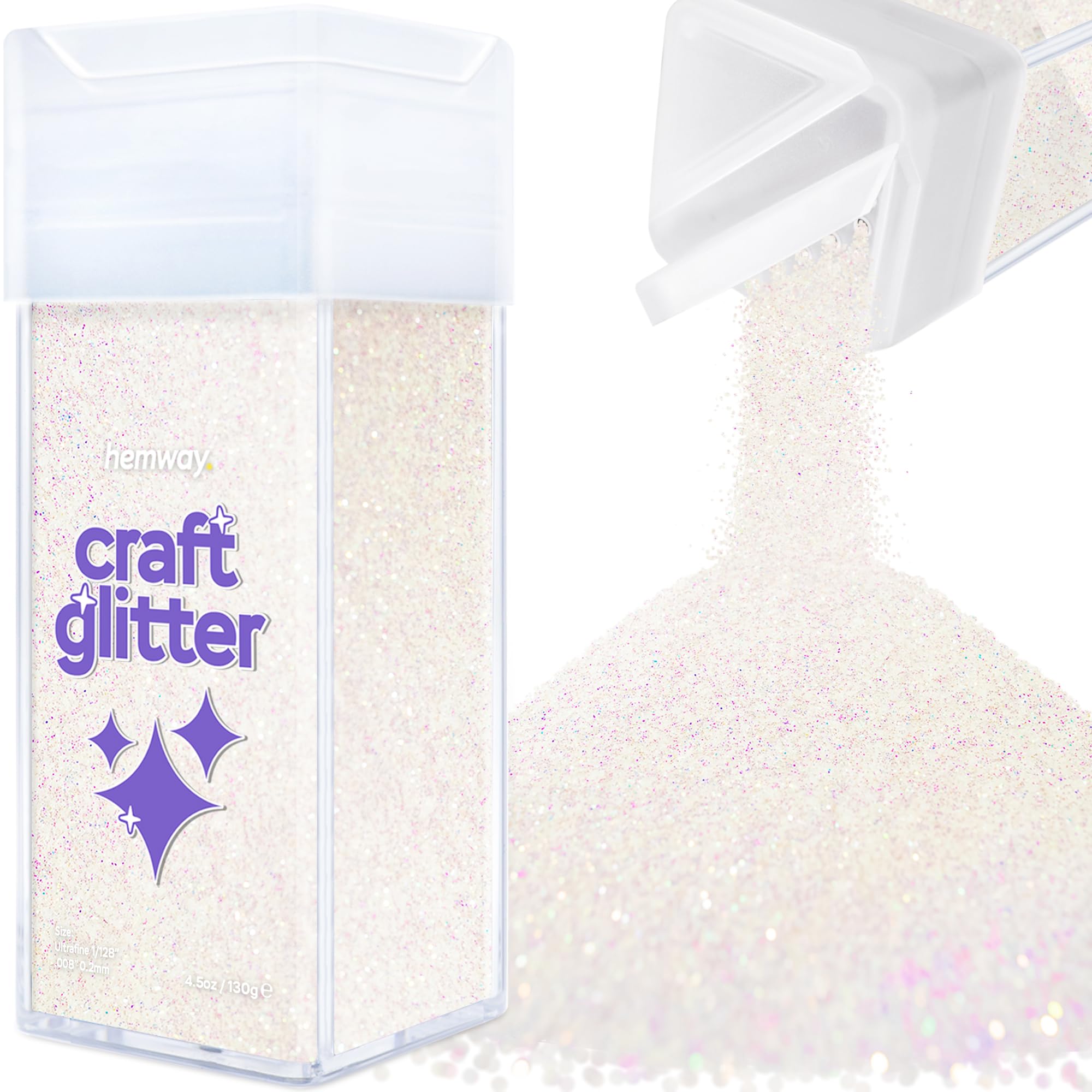 Hemway Glitter Shaker Mother of Pearl Iridescent 110g Ultrafine, Craft Glitter Shaker for Resin & Epoxy Crafts, Christmas Art Supplies, Nail, Body, Face, Eye, Festival, Crafting, Slime, Sparkle