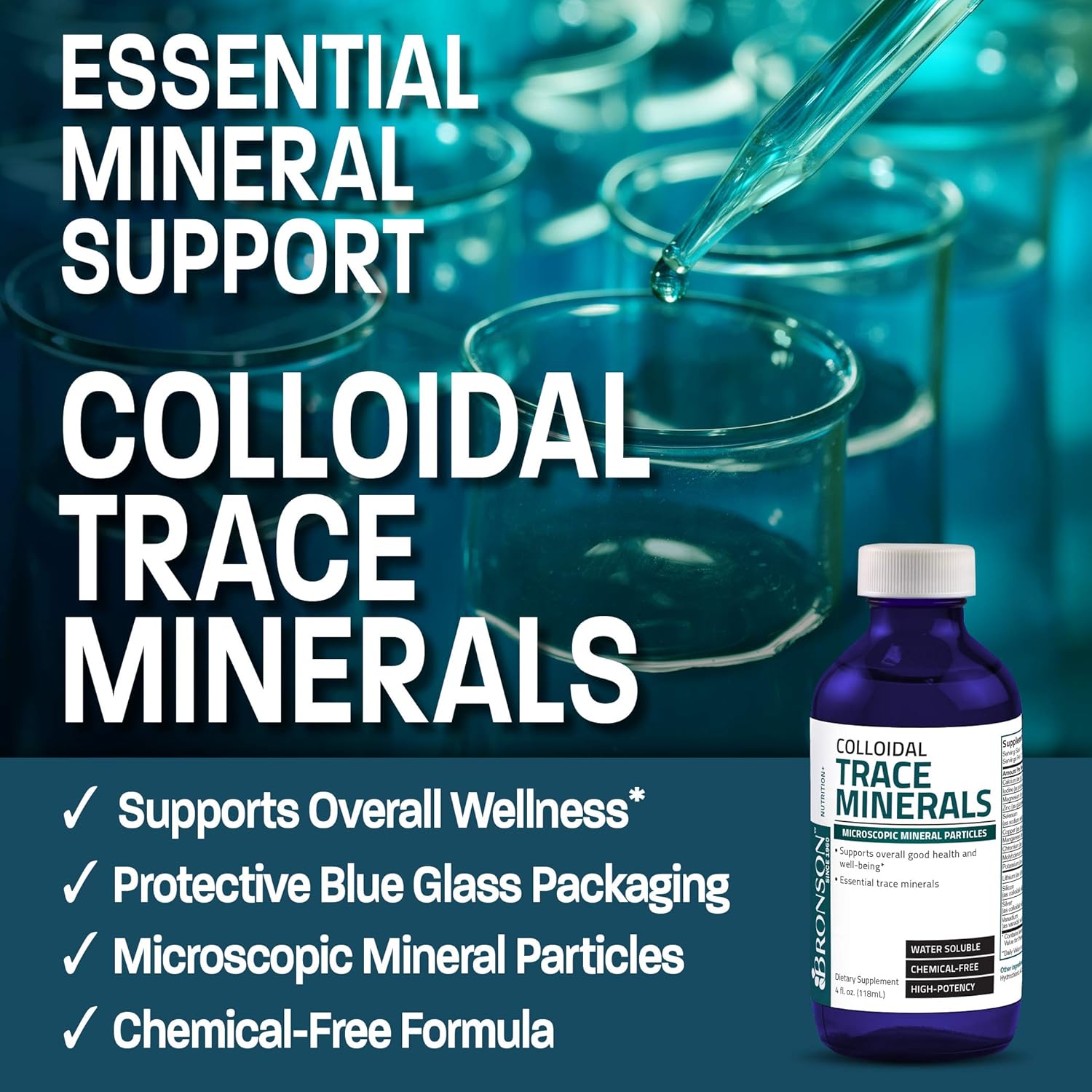 Bronson Colloidal Trace Minerals High Potency Chemical Free Microscopic Essential Mineral Particles, 4 fl. oz.: Health & Personal Care