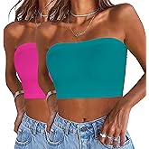 Womens Tube Tops Summer Bandeau Casual Crop Top Going Out Strapless Tank Basic Short Shirt