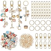 Starry 105Pcs Keychain Making Kit DIY Bag Charm Kit 30 Charms 8 Keychain Clips with Key Ring,Key Chain Kit 8 Extender Chain Swivel Snap Hooks Gold Charms 50 Jump Ring DIY Craft Supplies