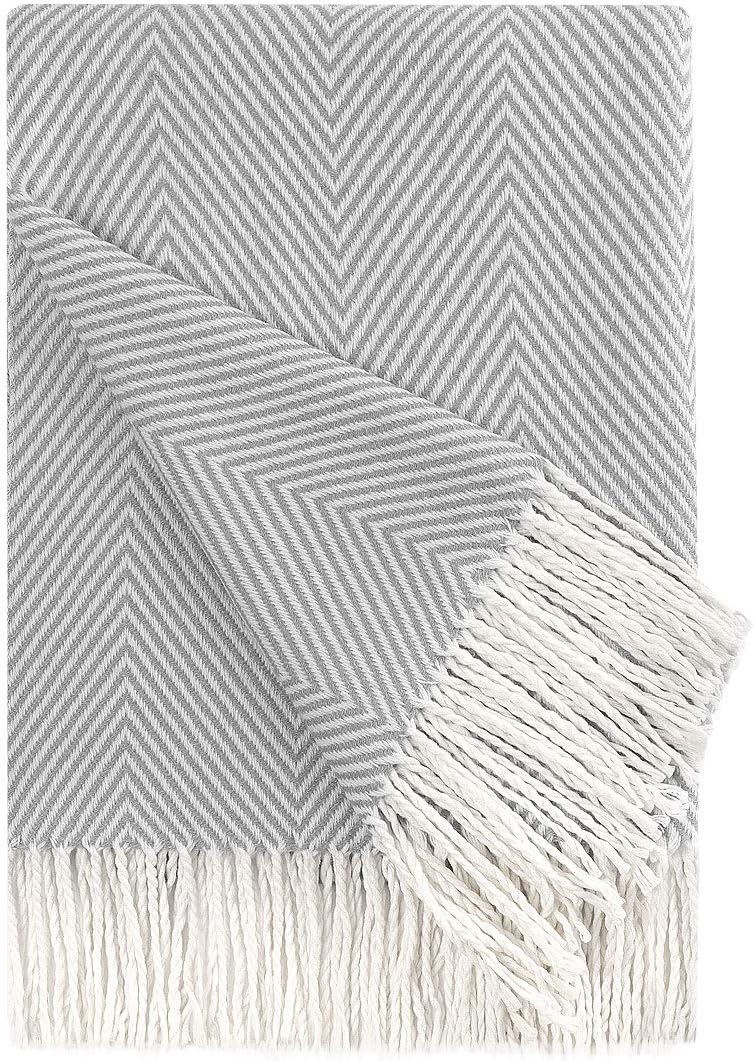 PiccoCasa Decorative Throw Blanket with Fringes in Herringbone Design, Farmhouse Outdoor Faux Cashmere Throws for Sofa Chair