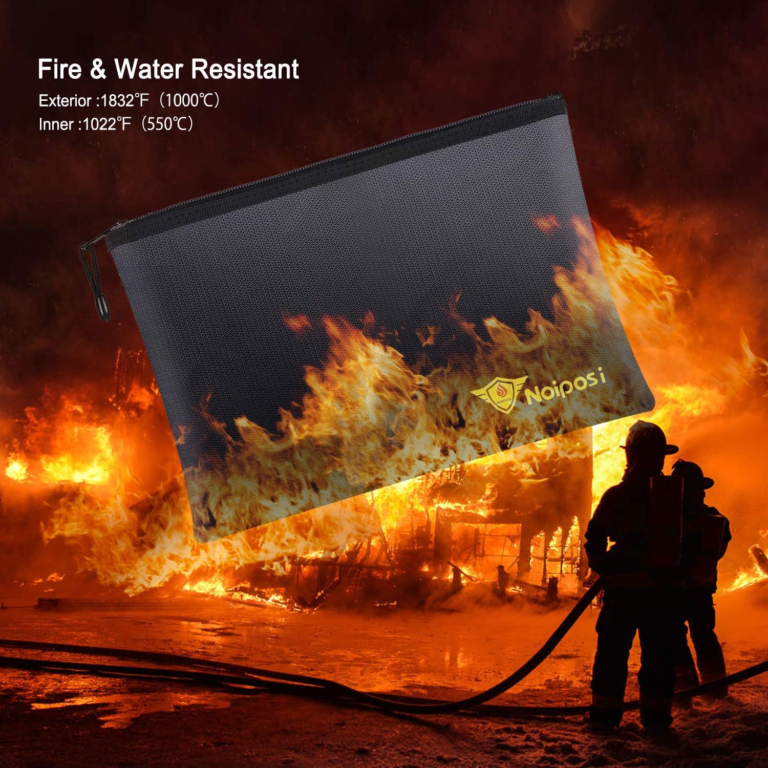 Noiposi Fireproof Document Bags, 13.4”x9.4” Waterproof and Fireproof Bag for Documents and 10.6”x6.7” Fireproof Money Bag with Zipper, Silicone Fire Safe Storage Pouch for Documents, Money and Cash - - 