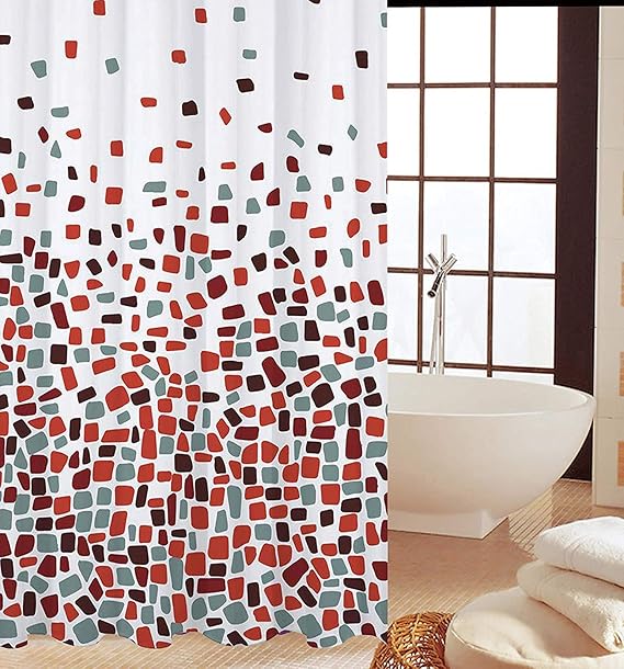 KAV Red Mosaic Shower Curtain Fabric Water Proof Extra Full Bath Coverage 220 cm (Wide) x 180