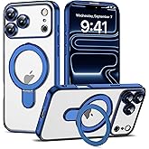 ETPESOK Compatible with iPhone 17 Pro Max Case with Magnetic Ring Stand [Compatible with Mag-Safe] [Full Camera Lens Protector] Plating Clear Phone Case for iPhone 17 Pro Max 6.9", Blue