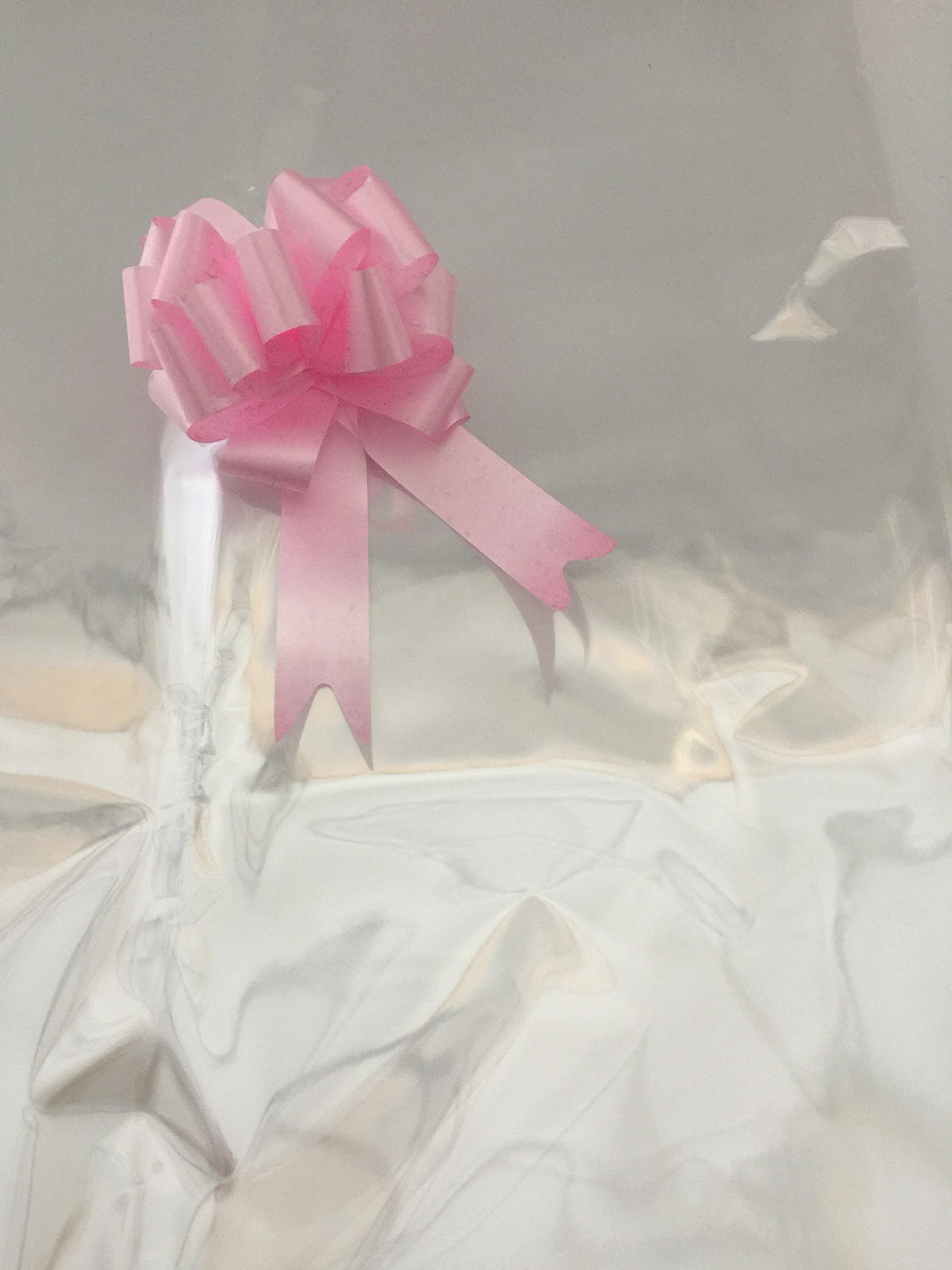 Apac 3m x 80cm Clear Cellophane Wrap & pink Pull bow cut off large roll and folded for postage