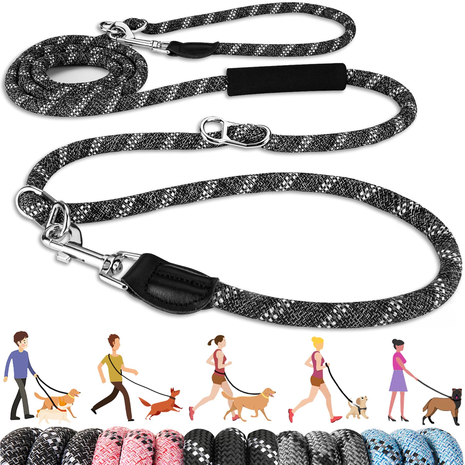 Eyein Hands Free Dog Lead, 3M Adjustable Waist & Crossbody Dog Running Rope with Soft Handle, Heavy Duty Lead for Large Medium Dogs up to 100kg, Tangle Free Reflective Leash for 2 Dogs Walking Running