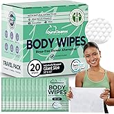 Travel Body Wipes for Women - 20 XL Shower Wipes for Adults Bathing No Rinse - Individually Wrapped 10”x10” Disposable Washcloths - Feminine Hygiene Essentials, Gym, Backpacking, Camping Must Haves