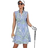 ACEGOLFS Tennis Dresses for Women with 2 Pockets Sleeveless Womens Golf Dress Quarter Zip Stand Collar Printed Athletic Dress