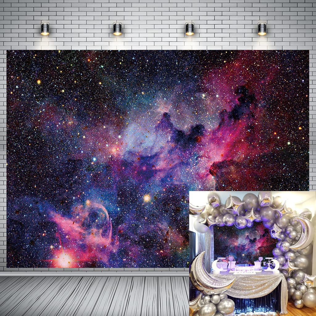 Outer Space Universe Astronaut Backdrop Glittering Solar System Planet Galaxy Photography Backdrop Children Adult Birthday Party Decor Background 2.1x1.5m