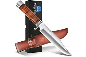 ZhengSheng 6.7" Fixed Blade Hunting Knife- Genuine Leather Handle Bowie Knives with Sheath Straight Edge for Camping, Hiking, Survival