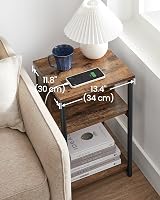 VASAGLE Slim Side Table with Charging Station Rustic Brown Black 30x34x58 cm view 2