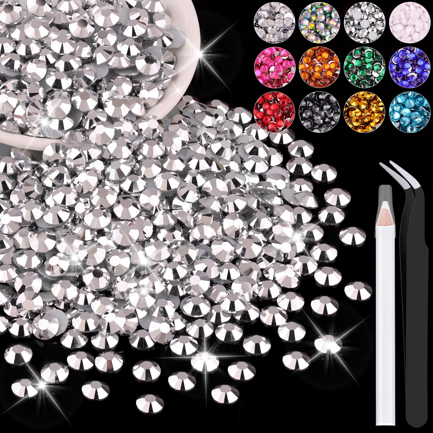 Photo 1 of 1200PCS 6mm Resin Rhinestones in Bulk (Silver), Bedazzling Flatback Crystals for Crafts DIY Nail Decoration, Gems Charms for Tumbler Shoes Clothing Fabric with Pickup Pen and Tweezers