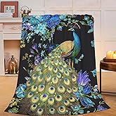 Mecowcm Peacock Blanket Peacocks Fleece Throw Blankets Fuzzy Plush Super Soft Cozy Warm Peacock Decor Stuff Blanket Gifts for Boys Girls Kids Adult Men Women 40"x50"