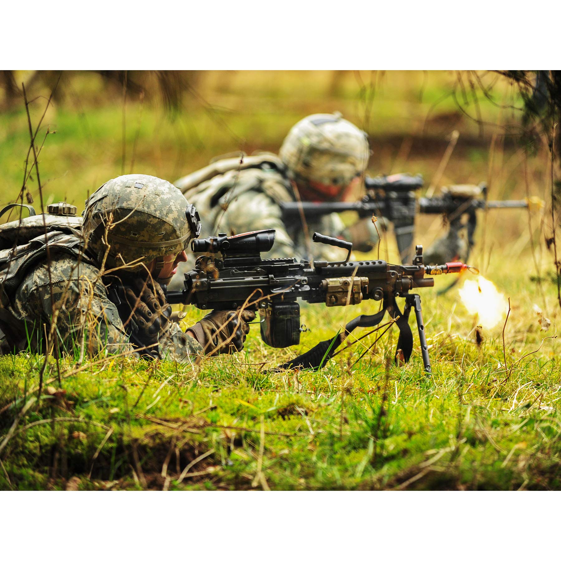 Military USA Army Soldier Alpha Company M249 Machine Gun Photo Large XL Wall Art Canvas Print