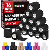 AZEN 16 Pack Self Adhesive Bandage Wrap Black, 2" X 5 Yards Black Athletic Tape, Vet Wrap, Tattoo Grip Tape Wrap，Ankle Tape, Cohesive Bandage Wrap