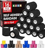 AZEN 16 Pack Self Adhesive Bandage Wrap Black, 2" X