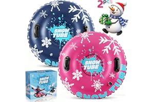 Eterfun Inflatable Snow Tubes - 2 Pack Protable Winter Snow Sledding Toy with Handles and Thick Bottom, Family Outdoor Sport Supplies Gift Kits for Boy Girl Christmas Halloween Birthday Gift