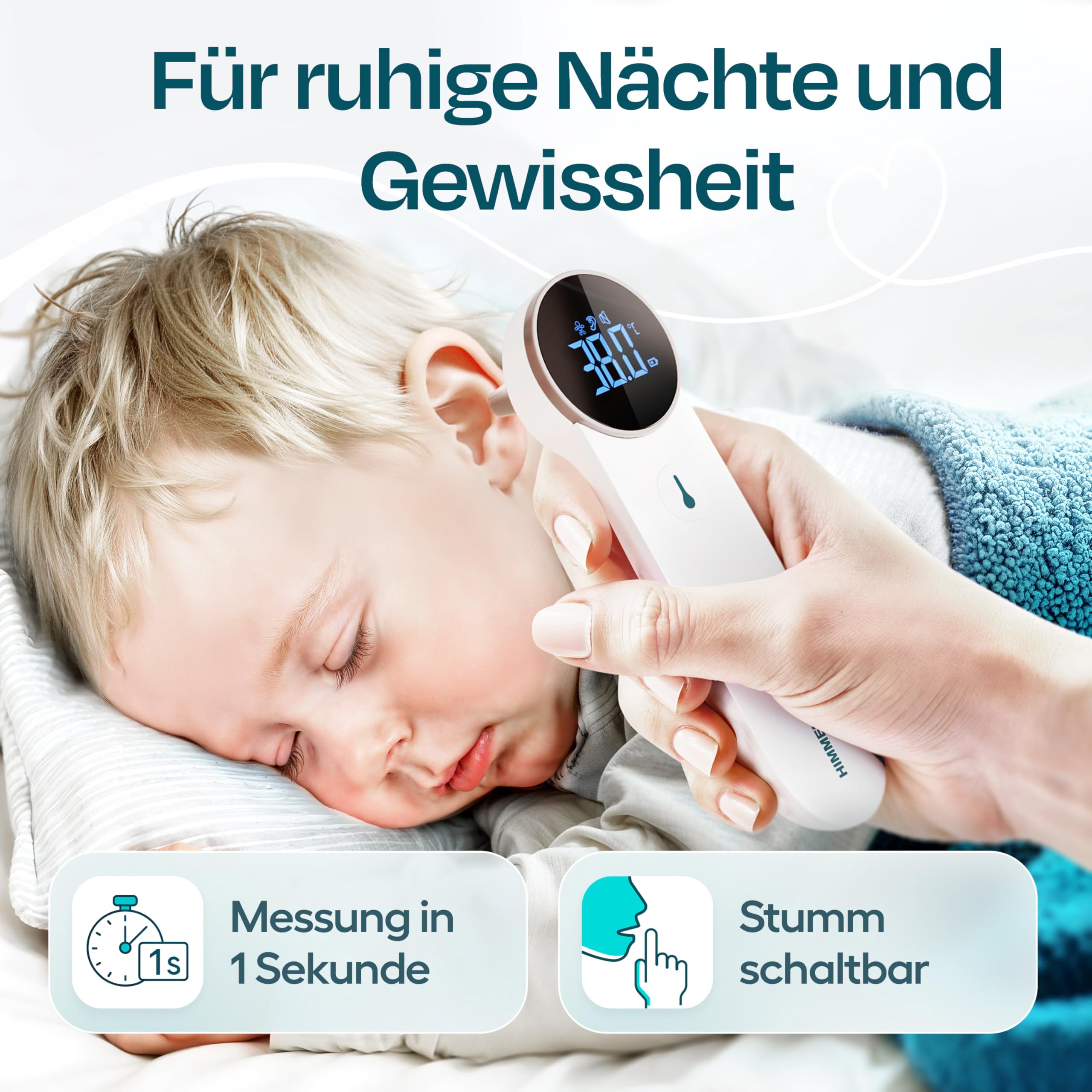 HIMMELSHAUCH MEDICAL Fieberthermometer Ohr & Stirn | 3 in 1 Messgerät | Ohrthermometer Babys Kinder & Erwachsene | Stirnthermometer kontaktlos | Digitales Fieber-Thermometer | Infrarot Fiebermesser 5