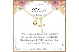 DORANA Gifts for Teenage Girls Ideas-Sterling Birthstone Cross Necklace for Girls Age Daughter Kids Hypoallergenic First Communion Baptism Confirmation Christmas Stocking Stuffers Gifts