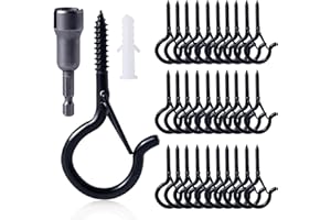 50 Pack Screw Hooks for Outdoor String Lights, Q Hangers String Light Hooks, Ceiling Hooks with Safety Buckles, Swivel Hangin