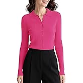 Urban CoCo Women's Long Sleeve Button Up Sweater Polo Shirt Collared Knit Cardigan Sweaters