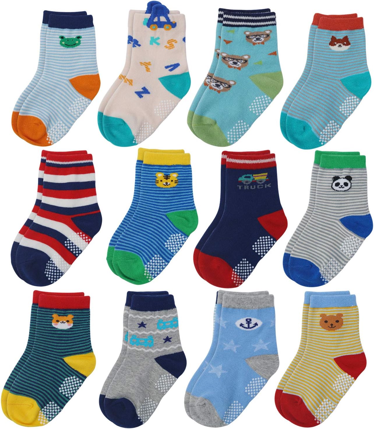 Flanhiri Baby Boys Toddler Non Skid Cotton Socks with Grip