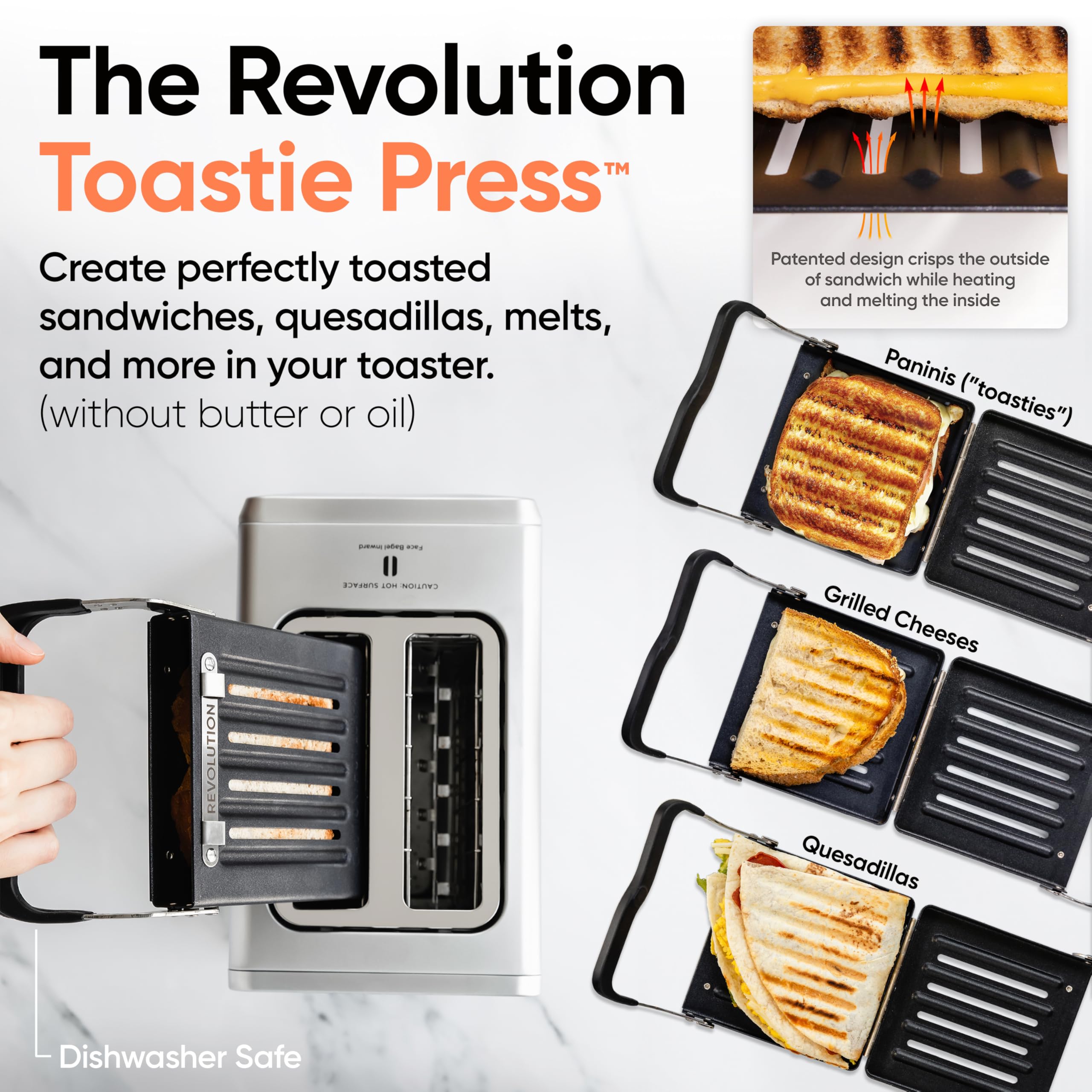 Revolution (paquete) R180 Connect Tostadora inteligente con pantalla táctil + Toastie Press: elija entre 6 tipos de pan, 7 niveles de dorado y modo Toastie Press (acero inoxidable, 2 rebanadas)