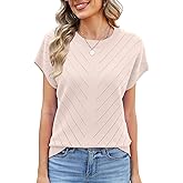 JomeDesign Short Sleeve Sweater for Women Crewneck Trendy Summer Tops 2026 Travel Business Casual Outfits